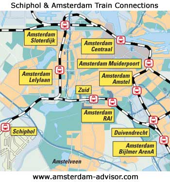 train connections from Schiphol Airport to Amsterdam